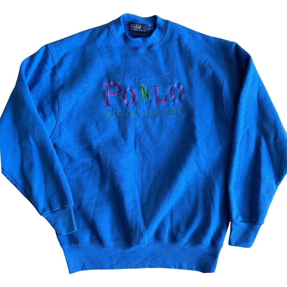 Vintage Polo Ralph Lauren Sweatshirt Blue Embroidered Logo Made in USA XL